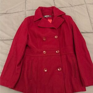 Kenneth Cole Women's Vibrant Red Pea Coat